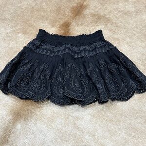 LoveShackFancy Black Embroidered Mini Skirt